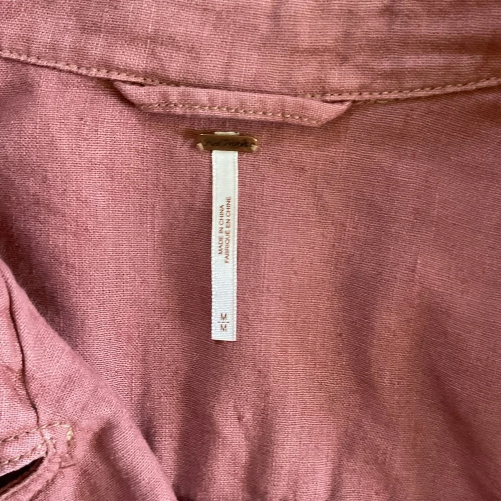 Free People Rosewood Linen Moto Style Jacket Zipper Pockets Snap Close M - Picture 2 of 6